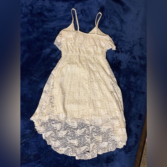 M AUW Lace cream midi high low tank dress elastic waist (missing belt) - Picture 2 of 8